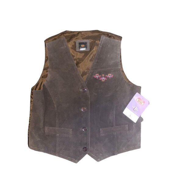 Route 66  Suede Leather Vest Womens L Brown  Western Embroidered Vest NWT - Picture 1 of 6